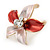 Small Pink/ Coral Enamel, Clear Crystal Flower Brooch In Gold Tone - 27mm - view 3