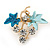 Small Blue Enamel, Crystal Fruit Bunch Of Grapes Vine Brooch In Gold Tone - 25mm - view 4