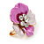Small Pink/ Fuchsia Enamel, Crystal Daisy Pin Brooch In Gold Tone - 20mm - view 3