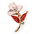 Small Pink/ Coral Enamel, Crystal Calla Lily Brooch In Gold Plating - 32mm L