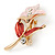 Small Pink/ Coral Enamel, Crystal Calla Lily Brooch In Gold Plating - 32mm L - view 2