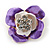 Purple Enamel, Crystal Rose Pin Brooch In Gold Tone - 25mm - view 2