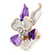 Small Purple/ Pale Lilac Enamel, Crystal Flower Brooch In Gold Tone - 30mm - view 3