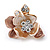 Small Bronze/ Magnolia Crystal Flower Brooch In Gold Tone - 25mm