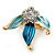 Small Blue Enamel, Crystal Leaf Pin Brooch In Gold Tone - 25mm - view 2