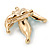 Small Blue Enamel, Crystal Leaf Pin Brooch In Gold Tone - 25mm - view 3