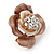 Magnolia/ Bronze Enamel, Crystal Rose Pin Brooch In Gold Tone - 25mm - view 2
