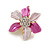 Small Fuchsia/ Pink Enamel, Clear Crystal Flower Brooch In Gold Tone - 27mm