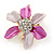 Small Fuchsia/ Pink Enamel, Clear Crystal Flower Brooch In Gold Tone - 27mm - view 4