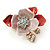 Small Coral/ Pink Crystal Flower Brooch In Gold Tone - 25mm - view 4