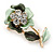 Mint/ Dark Green Enamel, Crystal Flower Brooch In Gold Tone - 30mm - view 3