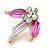 Small Fuchsia/ Pink Enamel, Crystal Leaf Pin Brooch In Gold Tone - 25mm - view 3