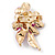 Pink/ Fuchsia Triple Flower Crystal Floral Brooch In Gold Tone Metal - 30mm L - view 3