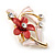 Coral/ Pink Daisy Crystal Floral Brooch - 35mm L - view 2