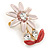 Pink/ Coral, Crystal Daisy Pin Brooch In Gold Tone - 30mm L - view 2