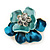 Light Blue/ Teal Crystal Blossom Pin Brooch In Gold Tone Metal - 20mm - view 2