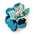 Light Blue/ Teal Crystal Blossom Pin Brooch In Gold Tone Metal - 20mm - view 3