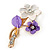 Purple Two Daisy Crystal Floral Brooch - 30mm L - view 2