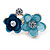 Small Blue/ Teal Two Daisy Crystal Floral Brooch - 25mm L - view 4