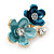Small Blue/ Teal Two Daisy Crystal Floral Brooch - 25mm L - view 2