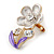 Purple Enamel, Crystal Floral Pin Brooch In Gold Tone - 25mm L - view 2