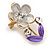 Purple Enamel, Crystal Floral Pin Brooch In Gold Tone - 25mm L - view 3