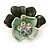 Mint/ Dark Green Crystal Blossom Pin Brooch In Gold Tone Metal - 20mm - view 7