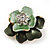 Mint/ Dark Green Crystal Blossom Pin Brooch In Gold Tone Metal - 20mm - view 4