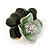 Mint/ Dark Green Crystal Blossom Pin Brooch In Gold Tone Metal - 20mm - view 6