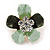 Mint/ Dark Green Enamel Clear Crystal Flower Brooch In Gold Tone - 20mm - view 4