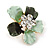 Mint/ Dark Green Enamel Clear Crystal Flower Brooch In Gold Tone - 20mm - view 5