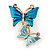 Small Blue Crystal Butterfly Brooch In Gold Tone - 30mm