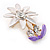 Purple Crystal Daisy Pin Brooch In Gold Tone - 30mm L - view 2