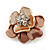 Magnolia/ Bronze Crystal Blossom Pin Brooch In Gold Tone Metal - 20mm - view 2