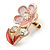 Coral/ Pink Enamel, Crystal Floral Pin Brooch In Gold Tone - 25mm L - view 2