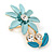 Light Blue/ Teal, Crystal Daisy Pin Brooch In Gold Tone - 30mm L - view 2