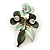 Dark Green/ Mint Triple Flower Crystal Floral Brooch In Gold Tone Metal - 30mm L - view 5