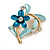 Blue/ Teal Daisy Crystal Floral Brooch - 35mm L