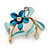 Blue/ Teal Daisy Crystal Floral Brooch - 35mm L - view 3