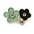 Small Dark Green/ Mint Two Daisy Crystal Floral Brooch - 25mm L