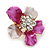 Fuchsia/ Pink Enamel Clear Crystal Flower Brooch In Gold Tone - 20mm - view 2