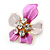 Pink Enamel, Crystal Daisy Pin Brooch In Gold Tone - 30mm - view 2