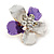 Purple/ Lavender Enamel Clear Crystal Flower Brooch In Gold Tone - 20mm - view 2