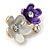 Small Purple Two Daisy Crystal Floral Brooch - 25mm L - view 3