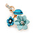 Blue/ Teal Two Daisy Crystal Floral Brooch - 30mm L - view 2