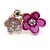 Small Fuchsia/ Pink Two Daisy Crystal Floral Brooch - 25mm L - view 3