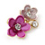 Small Fuchsia/ Pink Two Daisy Crystal Floral Brooch - 25mm L - view 2