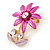 Fuchsia/ Pink, Crystal Daisy Pin Brooch In Gold Tone - 30mm L - view 2