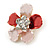 Coral/ Pink Enamel Clear Crystal Flower Brooch In Gold Tone - 20mm - view 2