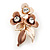 Bronze/ Magnolia Triple Flower Crystal Floral Brooch In Gold Tone Metal - 30mm L - view 2